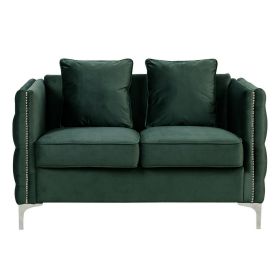 Zion 53 Inch Accent Loveseat, Nailhead Trim, Button Tufted, Green Velvet