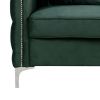 Zion 53 Inch Accent Loveseat, Nailhead Trim, Button Tufted, Green Velvet