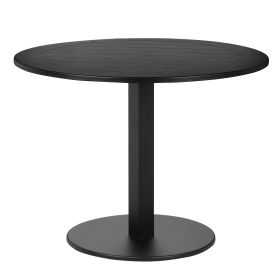 Keli 35 Inch Round Dining Table, Black Aluminum Frame, Foldable Design