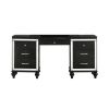 Kya 64 Inch Vanity Dresser Table with 7 Drawers, Mirrored Trim, Glam Black