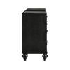 Kya 64 Inch Vanity Dresser Table with 7 Drawers, Mirrored Trim, Glam Black