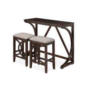 Ruth 3 Piece Brown Counter Table Set, Fabric Seating, Open Geometric Design