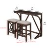 Ruth 3 Piece Brown Counter Table Set, Fabric Seating, Open Geometric Design