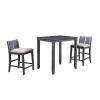 Hia 3 Piece Counter Table Set, Cushioned Seats, 2 Shelves, Smooth Gray