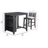 Hia 3 Piece Counter Table Set, Cushioned Seats, 2 Shelves, Smooth Gray