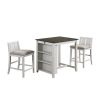 Hia 3 Piece Counter Table Set, Cushioned Seats, 2 Shelves, Crisp White