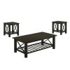 Viki 3 Piece Brown Coffee and End Table Set, Cross Bars, Slatted Open Shelf