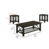 Viki 3 Piece Brown Coffee and End Table Set, Cross Bars, Slatted Open Shelf