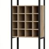 Isa 71 Inch Standing Bar Cabinet, 16 Cubbies, Natural Brown Wood Finish
