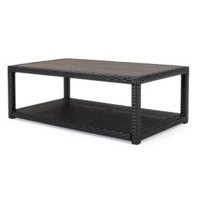 Coco 46 Inch Modern Patio Coffee Table with Shelf, Wicker Frame, Espresso