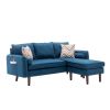 Ranon 70 Inch Sectional Chaise Sofa, Pillows, USB Ports, Side Pockets, Blue