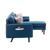 Ranon 70 Inch Sectional Chaise Sofa, Pillows, USB Ports, Side Pockets, Blue