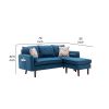 Ranon 70 Inch Sectional Chaise Sofa, Pillows, USB Ports, Side Pockets, Blue