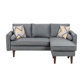 Ranon 70 Inch Sectional Chaise Sofa, Pillows, USB Ports, Side Pockets, Gray