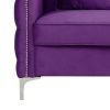 Zion 53 Inch Modern Loveseat, Button Tufted Purple Velvet, Nailhead Trim