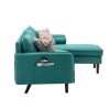 Ranon 70 Inch Sectional Chaise Sofa, Pillows, USB Ports, Side Pockets, Teal