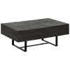 42 Inch Storage Coffee Table, Thick Cut Gray Mango Wood, Black Metal Base