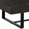 42 Inch Storage Coffee Table, Thick Cut Gray Mango Wood, Black Metal Base