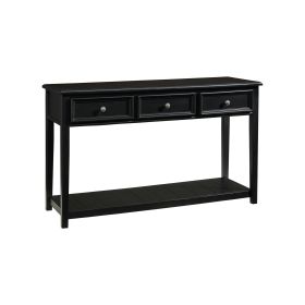Billy 50 Inch Sofa Console Table, 3 Drawers and Plank Style Shelf, Black