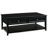 Billy 50 Inch Rectangular Coffee Table, 2 Drawers, Plank Style Shelf, Black