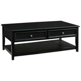Billy 50 Inch Rectangular Coffee Table, 2 Drawers, Plank Style Shelf, Black