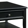 Billy 50 Inch Rectangular Coffee Table, 2 Drawers, Plank Style Shelf, Black