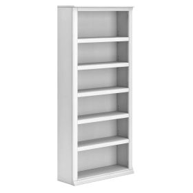 75 Inch Freestanding Bookcase, Adjustable Shelves, Whitewashed Finish