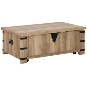 Classic 47 Inch Coffee Table, Lift Top, Concealed Storage, Light Brown Wood