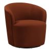 30 Inch Swivel Accent Chair, Padded Barrel Style, Burnished Orange Velvet