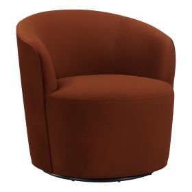 30 Inch Swivel Accent Chair, Padded Barrel Style, Burnished Orange Velvet