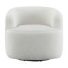35 Inch Modern Swivel Accent Chair, Padded Seat, Round Barrel Back, White