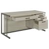 60 Inch 4 Drawer Rectangular Office Desk, Metal Sled Base, Whitewashed Gray