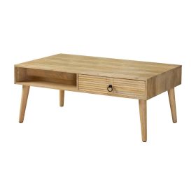 46 Inch Rectangular Coffee Table, Single Drawer, Open Shelf, Natural Brown