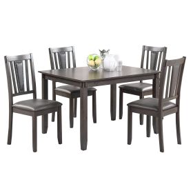 Modern 5 Piece Dining Set with Table, 4 Chairs, Cushioned, Gray and Brown