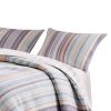 Ysa 36 Inch Quilted King Pillow Sham, Cotton, Reversible Striped Design