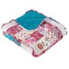 Zay 60 Inch Throw Blanket, Patchwork Floral Print, Teal Blue Microfiber