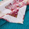 Zay 60 Inch Throw Blanket, Patchwork Floral Print, Teal Blue Microfiber