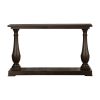 Aria 48 Inch Console Sofa Table, Plank Top, Turned Pedestal Base, Brown