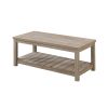 3 Piece Rectangular Coffee and Square End Table Set, Slatted, Gray Beige