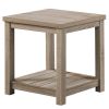 3 Piece Rectangular Coffee and Square End Table Set, Slatted, Gray Beige