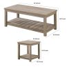 3 Piece Rectangular Coffee and Square End Table Set, Slatted, Gray Beige