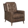 31 Inch Push Back Recliner, Tufted, Tapered Legs, Rich Brown Faux Leather