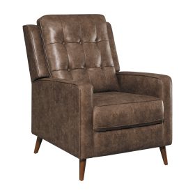 31 Inch Push Back Recliner, Tufted, Tapered Legs, Rich Brown Faux Leather