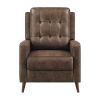 31 Inch Push Back Recliner, Tufted, Tapered Legs, Rich Brown Faux Leather