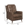 31 Inch Push Back Recliner, Tufted, Tapered Legs, Rich Brown Faux Leather