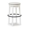 Zane 30 Inch Backless Swivel Barstool, Round White Seat, White Wood Frame