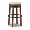 Zane 30 Inch Backless Swivel Barstool, Round Beige Seat, Brown Wood Frame