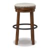 Zane 30 Inch Backless Swivel Barstool, Round Beige Seat, Brown Wood Frame