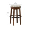 Zane 30 Inch Backless Swivel Barstool, Round Beige Seat, Brown Wood Frame
