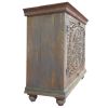 17 Inch Cabinet with 2 Doors and Filigree Cutout Front, Brown
